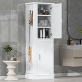 Tall Freestanding Bathroom Storage Cabinet With Adjustable Shelves And Side Hooks