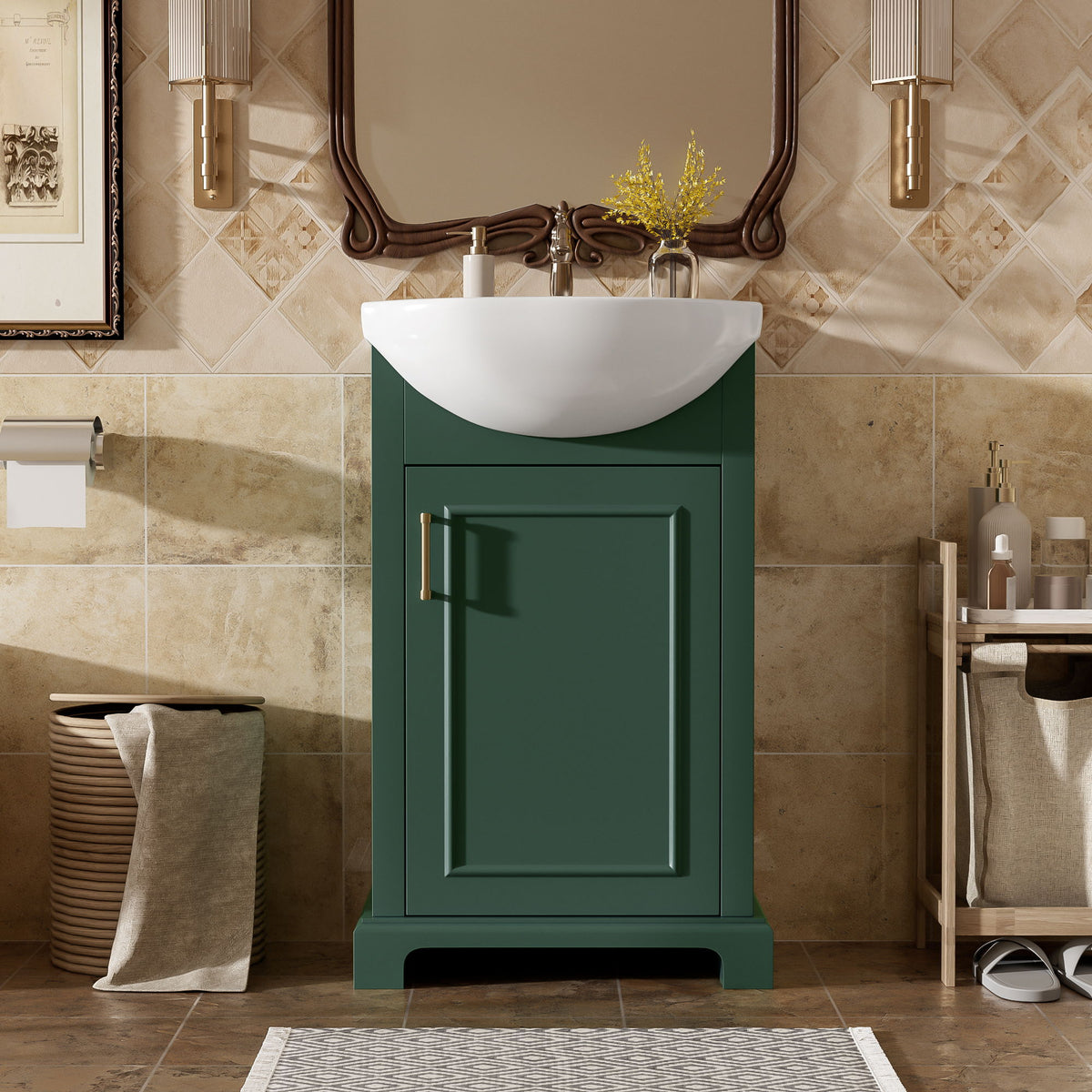 20" Bathroom Vanity With Bulged Sink, Freestanding Single Vanity Set, Soft Close Door