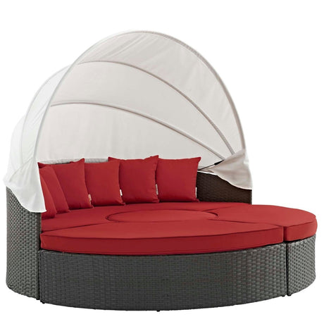 86" Canvas Red Outdoor Rattan Daybed with Canopy - Outdoor - Alpine Outlets
