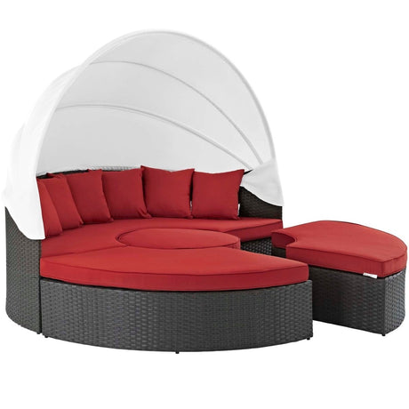 86" Canvas Red Outdoor Rattan Daybed with Canopy - Outdoor - Alpine Outlets