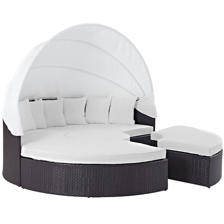 86" Espresso White Outdoor Wicker Rattan Daybed with Canopy - Outdoor - Alpine Outlets
