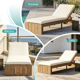 Adjustable Outdoor Chaise Lounge Patio Recliner - Beige / Light Teak