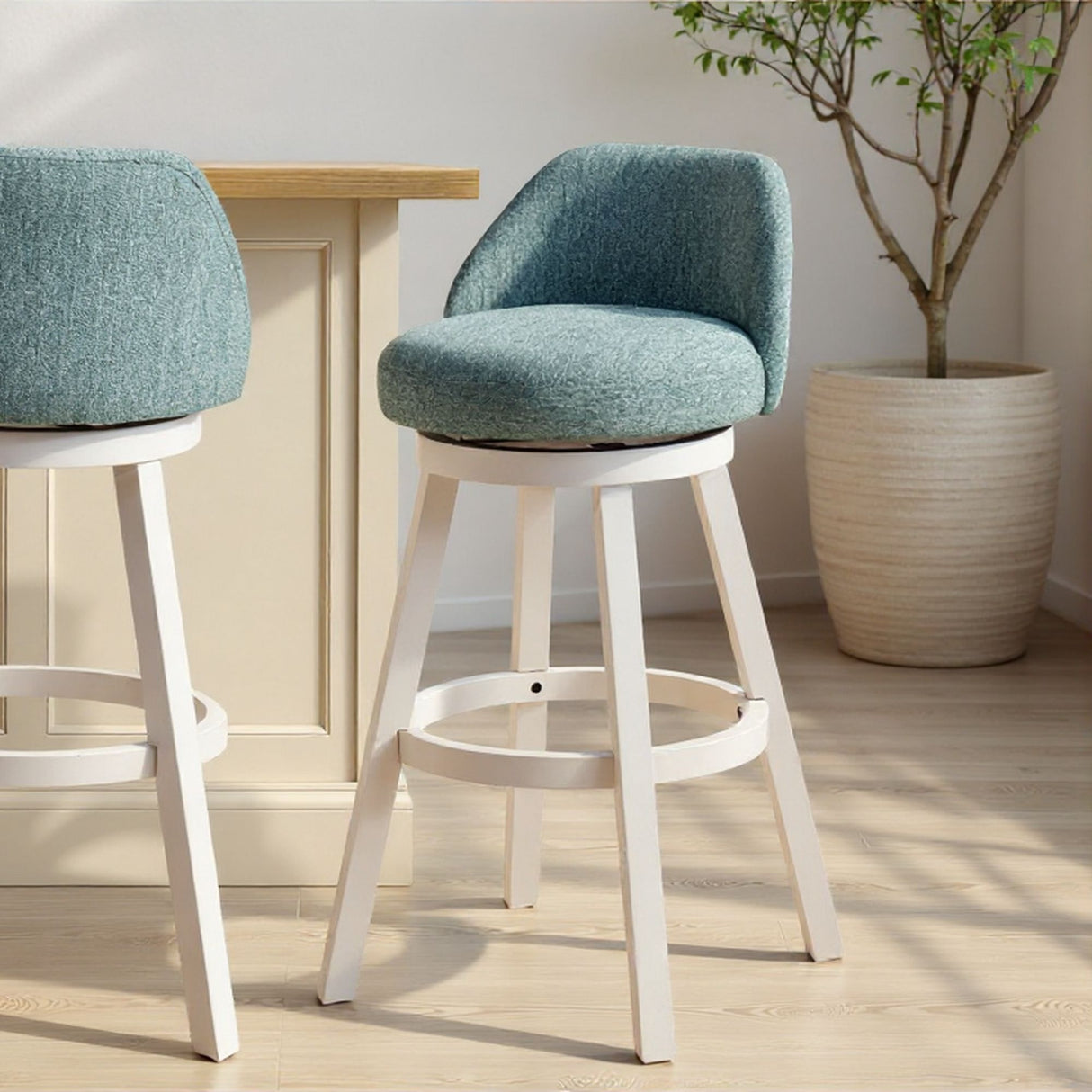 Erika - Modern Transitional Swivel Wood Bar Height Kitchen Bar Stool