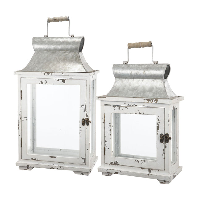 Wooden Candle Lantern Decorative, Hurricane Lantern Holder Decor For Indoor Outdoor, Home Garden Wedding - White - Lanterns - Alpine Outlets