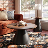 Nesting Coffee Table, Adjustable Foot Pads For Living Room (Set of 2) - Walnut / Black