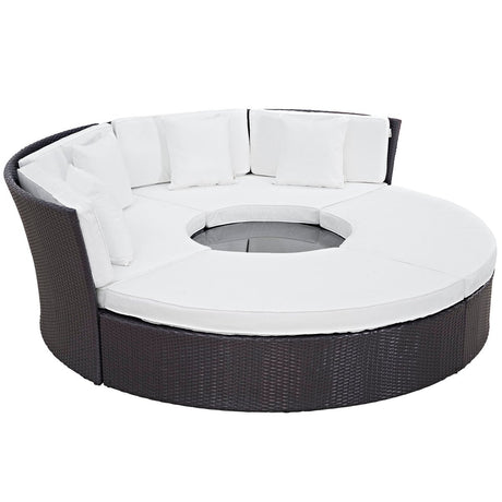 87" Espresso White Wicker Circular Outdoor Patio Daybed Set - Outdoor - Alpine Outlets