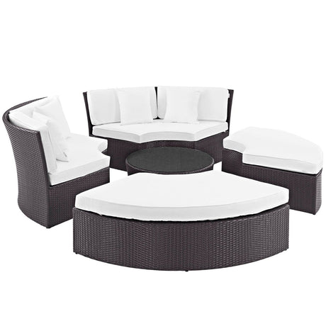 87" Espresso White Wicker Circular Outdoor Patio Daybed Set - Outdoor - Alpine Outlets