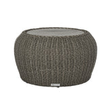 Amira - Outdoor Round Sintered Stone Side Table With Woven Rattan Body And Aluminum Frame - Deep Bronze