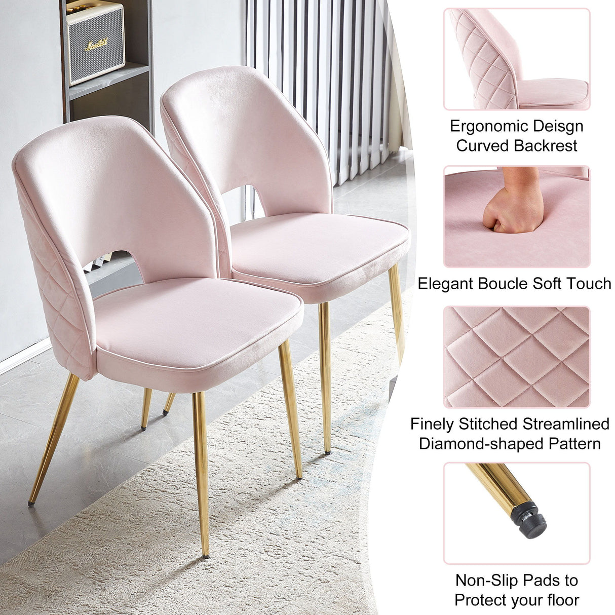 Dining Chairs With Metal Legs And Hollow Back Upholstered Dining Chairs