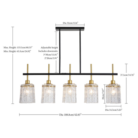 Chandelier 5 Light, Fixture Over Table - Black / Gold