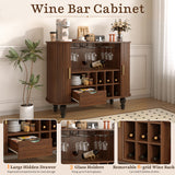 Fluted Liquor & Coffee Bar Cabinet With 6 Wine Racks And 3 Glass Holders