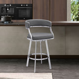 Dione - Swivel Faux Leather And Brushed Stainless Steel Bar Stool