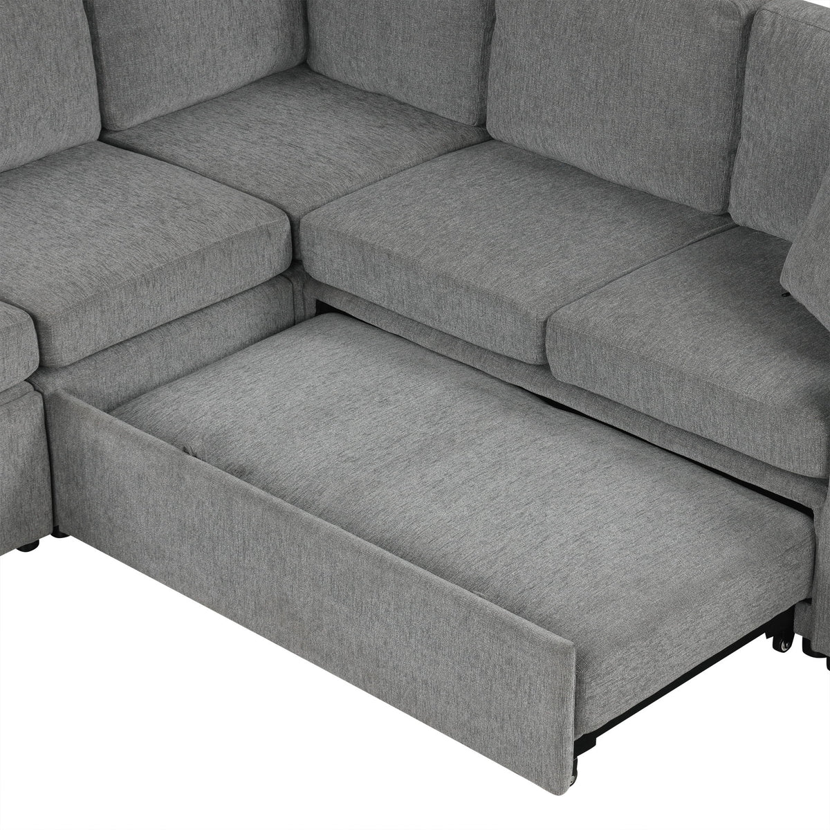 Convertible U-Shaped Sectional Sofa With Pull-Out Bed
