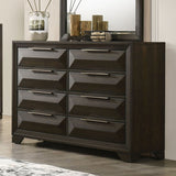 Dresser With Mirror Beveled Bracket Feet Handles 8 Drawers - Espresso