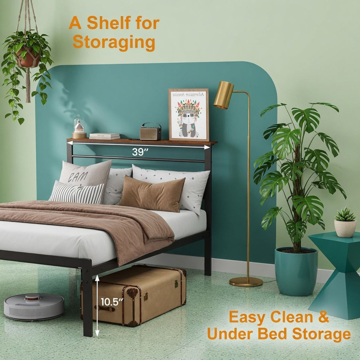 Platform Bed Frame With Charging Station & Headboard Storage