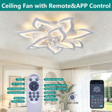 32" Flower Ceiling Fan With LED Dimmable Light, Low Profile Flush Mount Fan With Remote Control, 6 Speeds