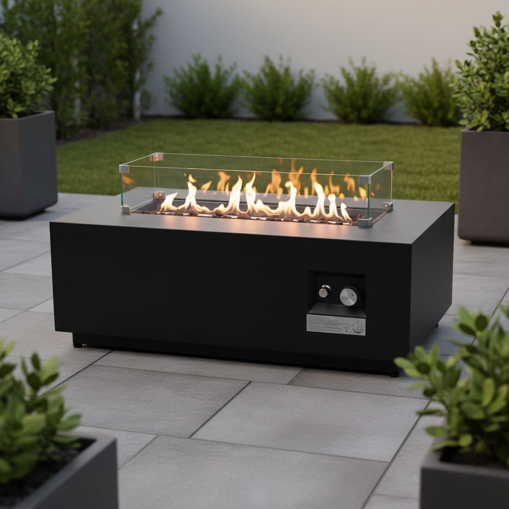 Outdoor Fire Pit Table Backyard Heater Propane Gas Durable Steel 42x16in Black