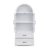 Arched Top Storage Cabinet With Fixed 2 Tier Shelves, 2 Large Drawers