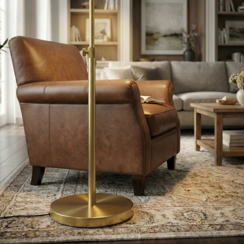 Verve Brassed Gold Floor Lamp with On/Off Switch Adjustable Led Round Base