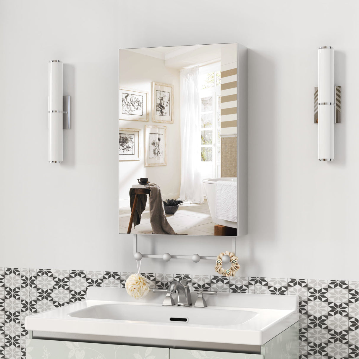 Medicine Cabinet, Wall Mounted Bathroom Mirror With Storage, Adjustable Shelves - Silver