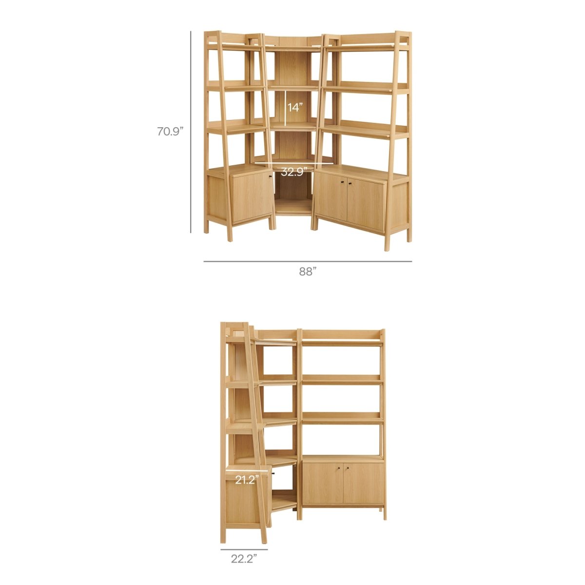 88" 3 - Piece Wood Corner Bookshelf Set with Wide and Narrow Units - Bookcases available at Alpine Outlets in Denver