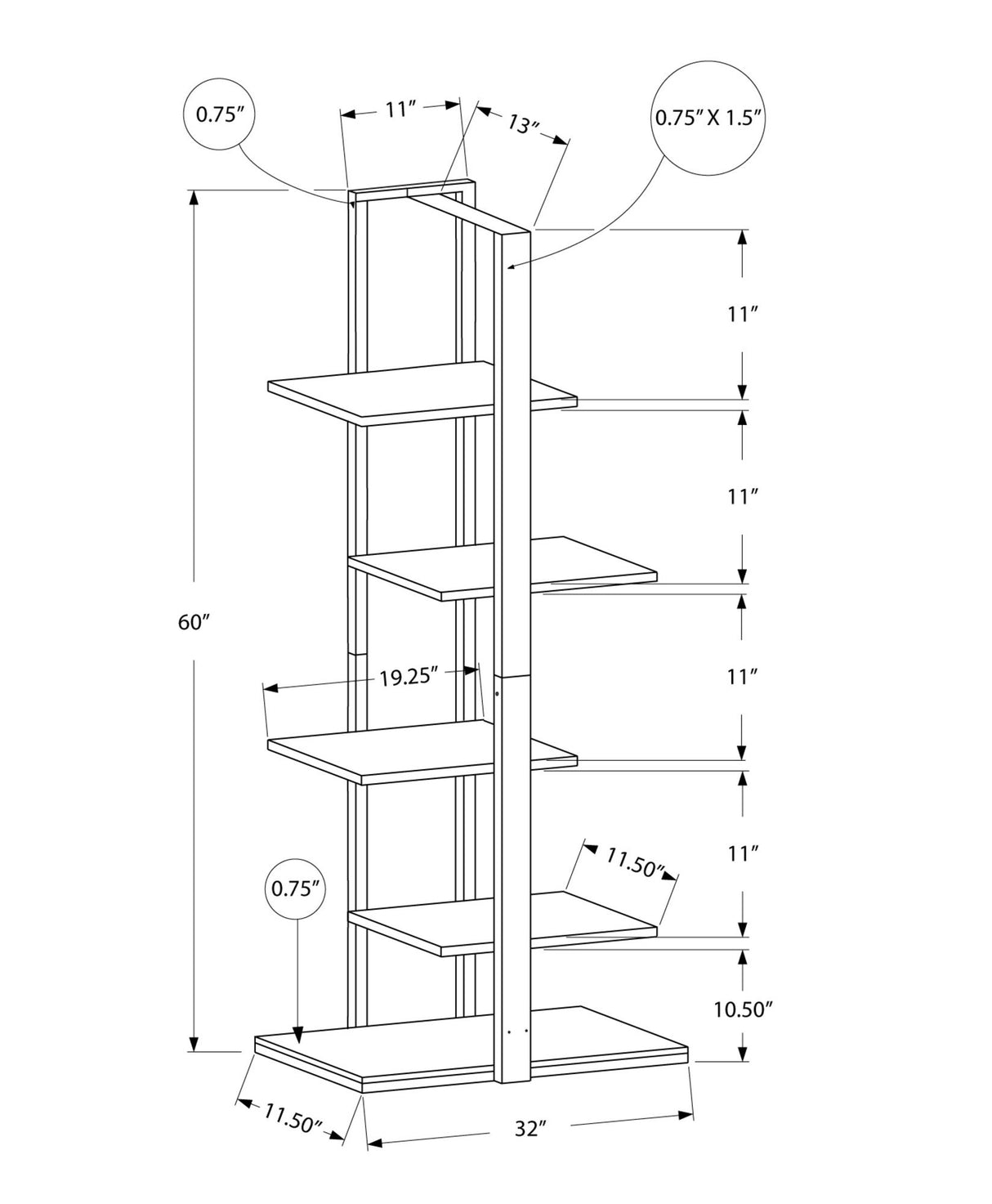 Bookshelf, Bookcase, Etagere, 5 Tie For Office, Contemporary & Modern - Etageres - Alpine Outlets