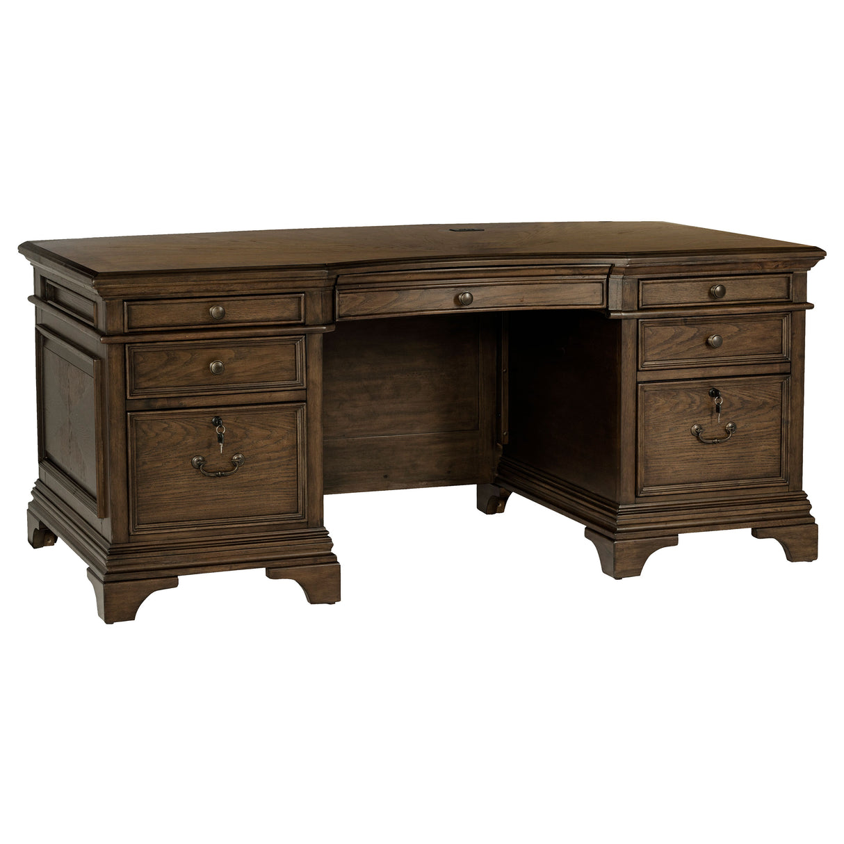 Hartshill 72-Inch 7-Drawer Executive Desk Burnished Oak