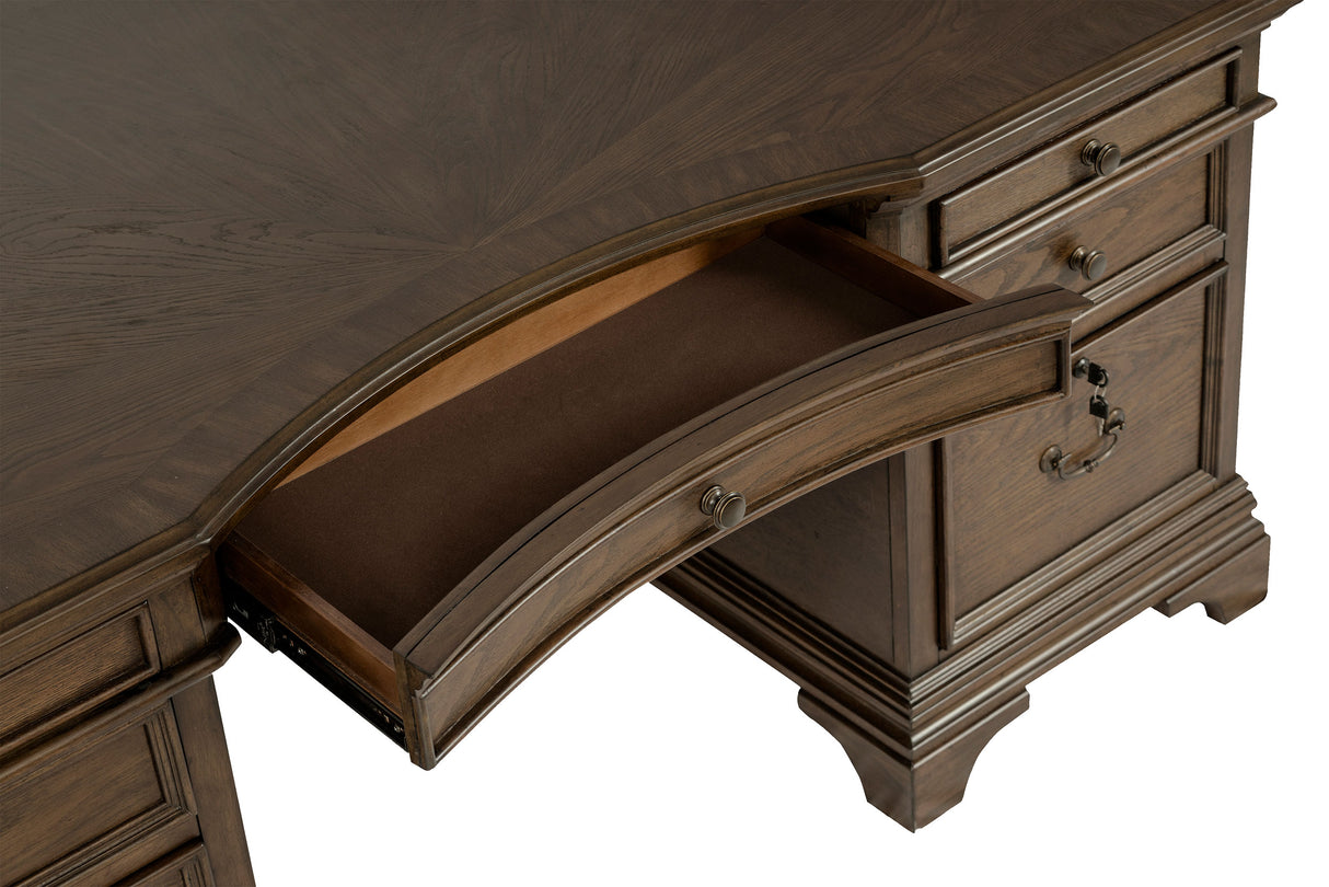 Hartshill 72-Inch 7-Drawer Executive Desk Burnished Oak