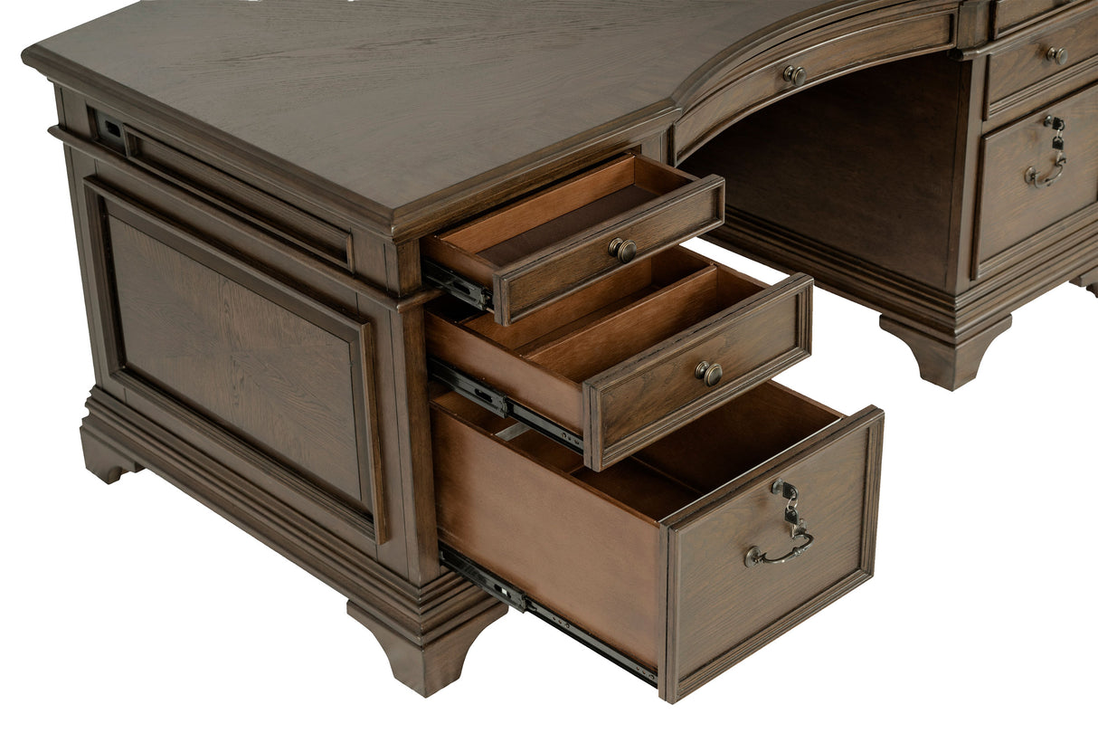 Hartshill 72-Inch 7-Drawer Executive Desk Burnished Oak