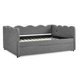 Gingham Daybed With USB Charging Port, Wave-Shaped Design