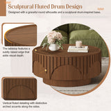 Round Fluted Drum Coffee Table With Sturdy Base For Living Room