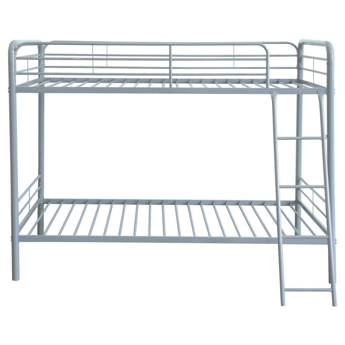 Long Beach - Twin Over Twin Bunk Bed With Built In Guardrails And Angled Ladder - Silver