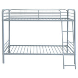 Long Beach - Twin Over Twin Bunk Bed With Built In Guardrails And Angled Ladder - Silver