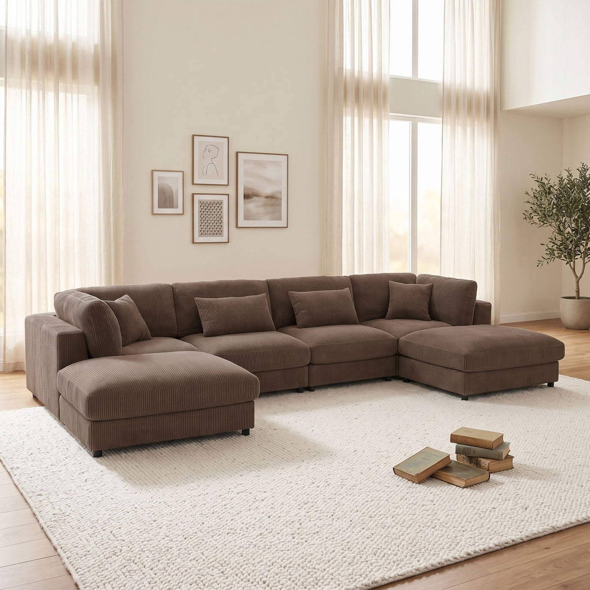 Upholstered Modular Sectional & Custom Configuration And Toss Pillows