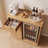 Fluted Coffee Bar Cabinet With Mini Fridge Space & Charging Station - Natural