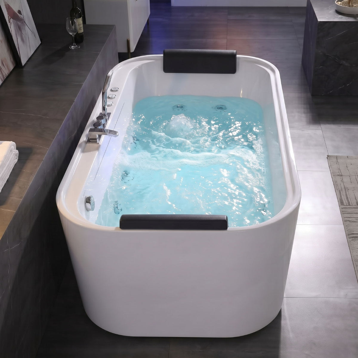 Serenity - Massage Bathtub With Whirlpool Massage, Bubble Bath, LED Air Jets And Hidden Waterfall - White
