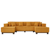 U-Shaped Sectional Sofa With RGB LED Light Strip And 6 Pillows