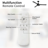 52" Ceiling Fan With Remote Control, 6 Speed Reversible DC Motor, 3 Blades