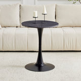 Round Dining Table With Faux Marble Top And Metal Pedestal +, 23.6" Diameter For Kitchen, Living Room, Small Spaces