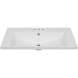 30" Single Bathroom Vanity Top With Undermount Basin, Rectangular Shape, 3 Faucet Holes - White