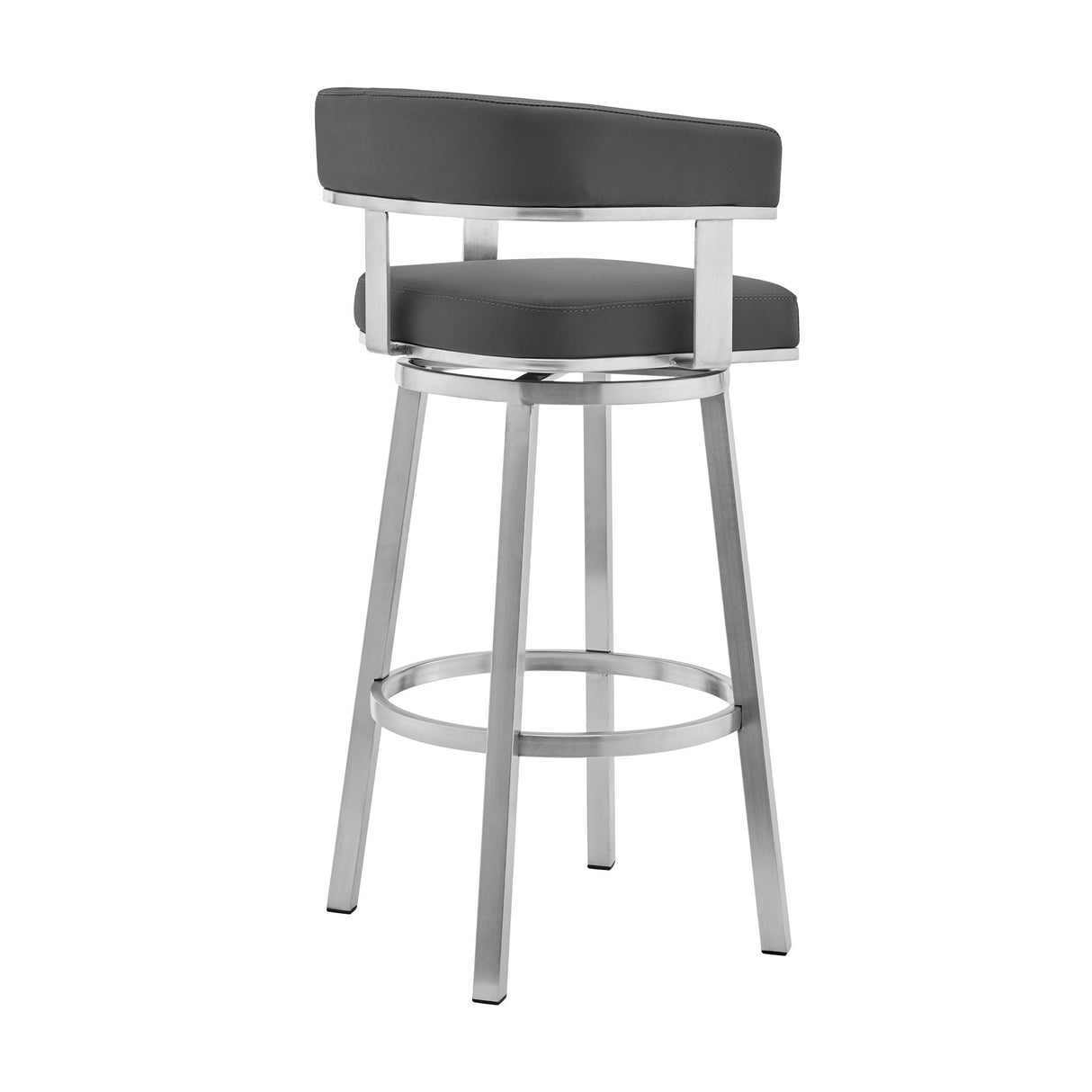 Lorin - 26" Faux Leather And Brushed Stainless Steel Swivel Bar Stool - Gray