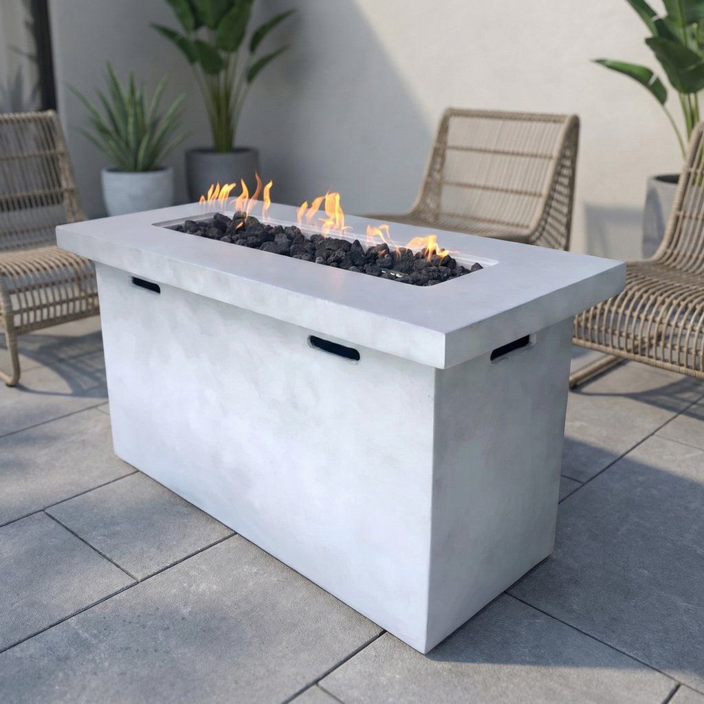 Propane Fire Pit Table Outdoor Patio Heater Reinforced Cement 42x25in