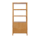Tall Storage Bookcase Cabinet With 2 Open Shelves & Double Doors, Freestanding Shelving Unit - Natural