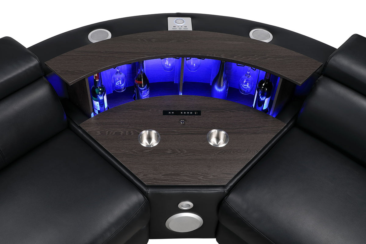 Nova - Sectional With Bluetooth Speaker, LED And Lifting Wine Cabinet