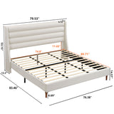 Modern Upholstered Platform Bed With Wave Shaped Headboard