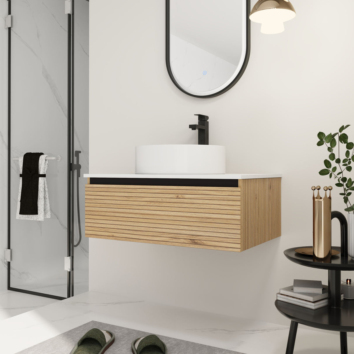 Wall Mounted Bathroom Vanity With Art Sink & 1 Soft Close Drawer