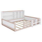 Platform Bed Frame With Guardrail, Storage Shelves & Bookshelf