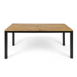 3 Piece Outdoor Dining Set, Rectangular Patio Table & 2 Benches - Black / Teak