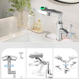 LED Temperature Display Bathroom Faucet With 3 Water Modes & 360° Rotating Spout - Chrome