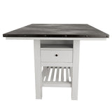 Counter Height Dining Table With 2 Leaves, Under Table Storage - Antique White / Gray
